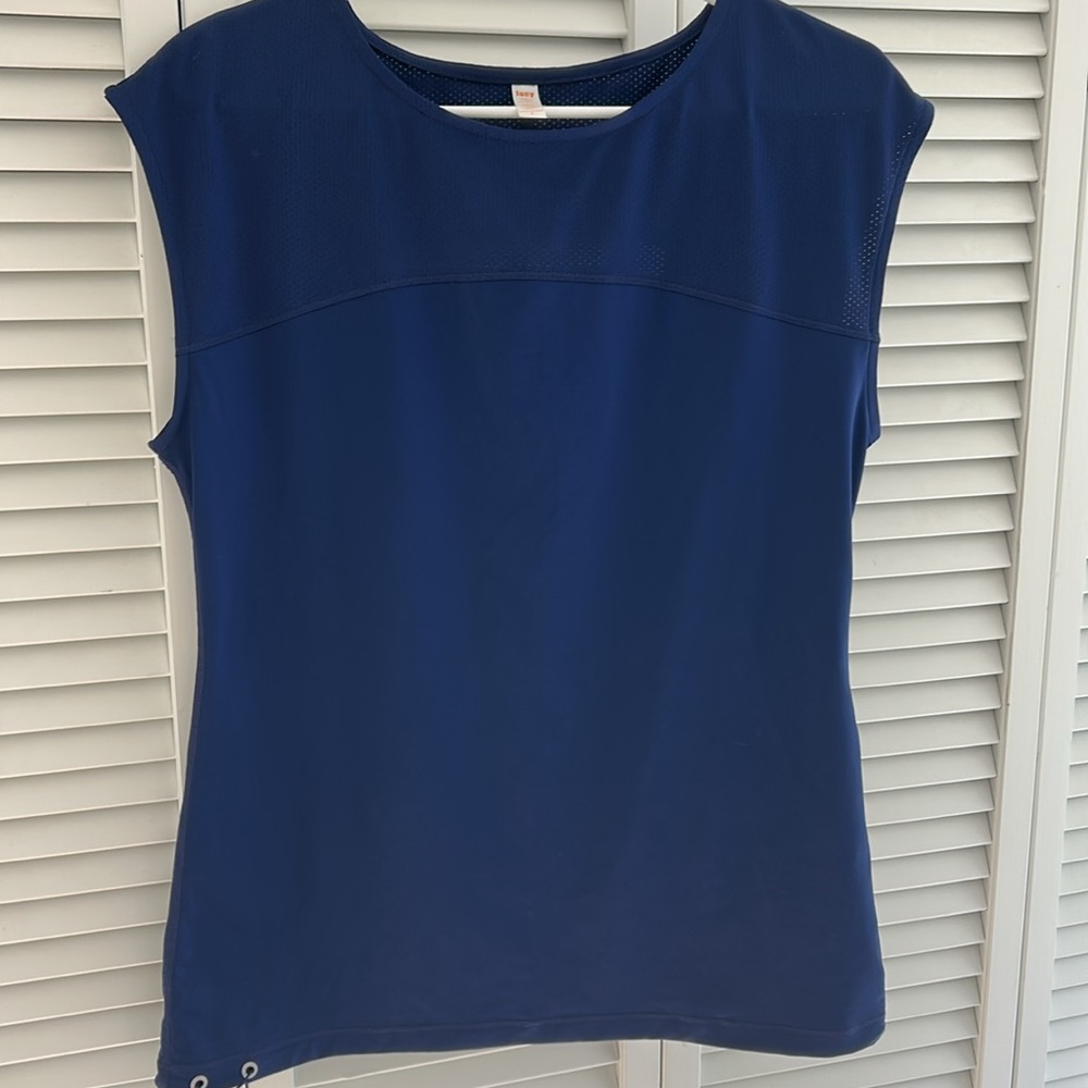 Lucy Blue Activewear Sleeveless Mesh-top Back Cutout Workout Hiking Shirt Medium